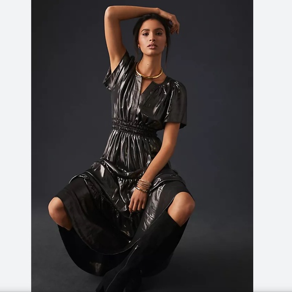 Anthropologie The Somerset Maxi Dress: Metallic Edition Carbon Sz M NWT - Picture 6 of 8